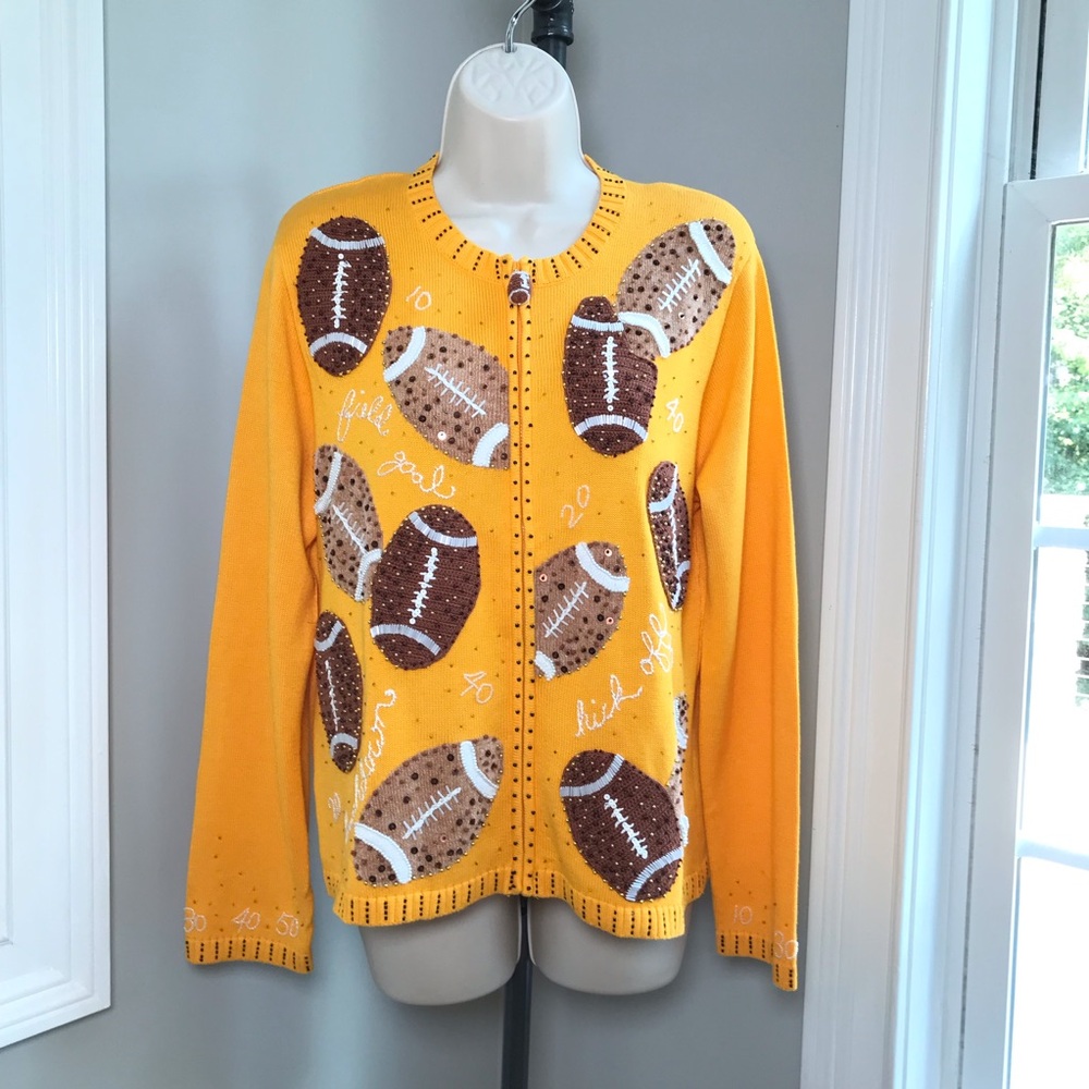 Vintage Berek Crochet Football Zip Up Cardigan Sweater ~ Women’s Medium EUC